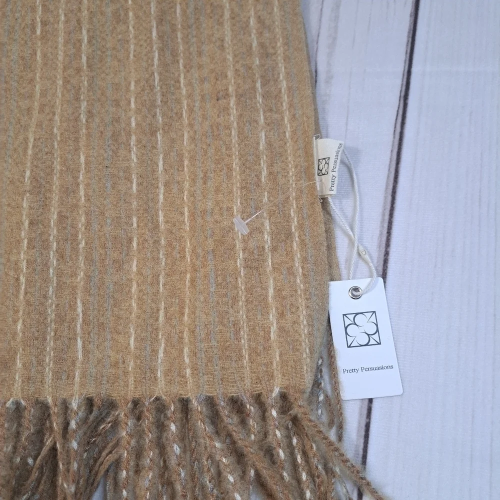 Pretty Persuations Tan Striped Scarf With Fringe.